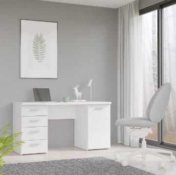 Forte Белый письменный стол размером 145x60 см с 4 ящиками и тумбой, MT926-Z12M - Home Club