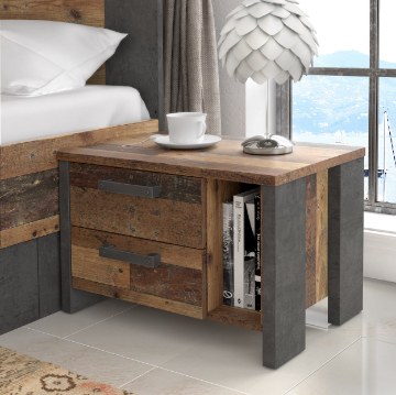 Forte Прикроватный столик 60 см с ящиками Clif Old – Wood Vintage/Beton, CLFK021-C546 - Home Club
