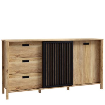 Forte Комода з ламелями Jytana Дуб Mauvella/Чорний, JTNK233R-M635 - Home Club