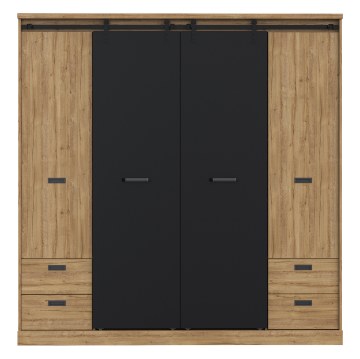 Forte Шкаф-купе 200 см с ящиками Kaszimiro, дуб Waterford/чёрный, KZMS944-M328 - Home Club