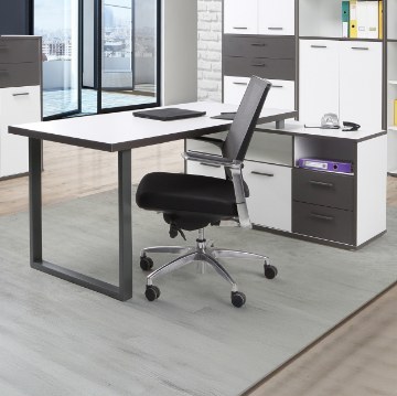 Forte Письменный стол 160x75 см с комодом Keflavik, белый/графитовый, KFLB141-J53 - Home Club