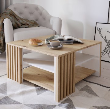 Forte Кофейный столик с ламелями 80x80 см Cardigan, белый/дуб Artisan, CFTT5150-C881 - Home Club