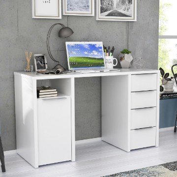 Forte Белый письменный стол размером 125x50 см с 4 ящиками и тумбой, CLPB251-120 - Home Club