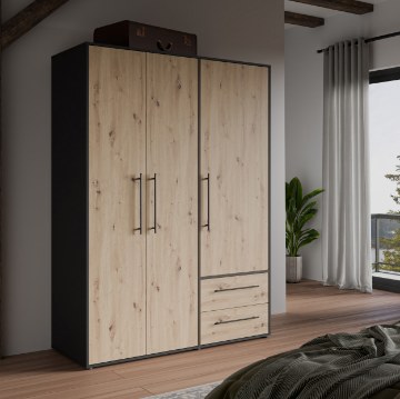 Forte Шкаф 145 см Jupiter, чёрный / дуб Artisan, MKSS833-M788 - Home Club