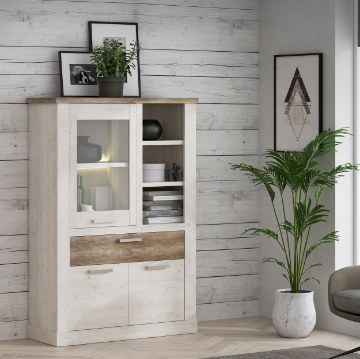 Forte Витрина шириной 110 см с ящиком Duro, белая сосна/античный дуб, DURV521L-T75 - Home Club
