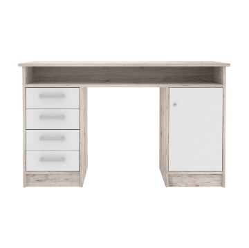Forte Письменный стол 125x55 см с 4 ящиками и шкафчиком, закрывающимся на ключ, белый/песочный дуб, MT931-T19 - Home Club