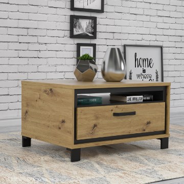 Forte Кофейный столик в стиле лофт с полкой и ящиком, 80x60 см, Trondheim, дуб Artisan/черный дуб, TDHT514-C773 - Home Club