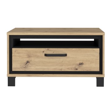 Forte Кофейный столик в стиле лофт с полкой и ящиком, 80x60 см, Trondheim, дуб Artisan/черный дуб, TDHT514-C773 - Home Club