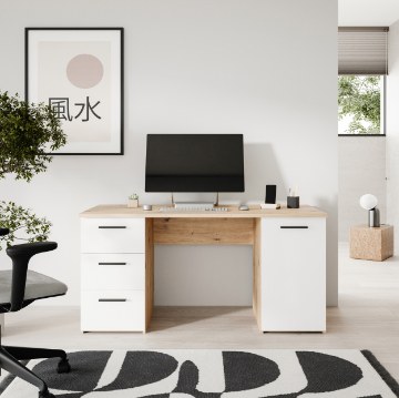 Forte Письменный стол 140 см Net 106, дуб Artisan / белый, MT311-C804 - Home Club