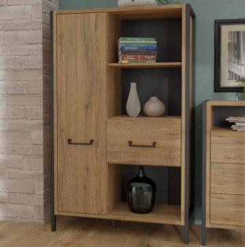 Forte Стеллаж с закрытыми секциями, 95 см, Oriental Tree, дуб Bartex/черный, HUDR422R-M524 - Home Club