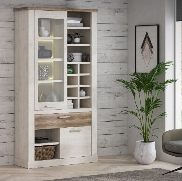 Forte Витрина шириной 110 см с ящиком Duro, белая сосна/античный дуб, DURV821L-T75 - Home Club