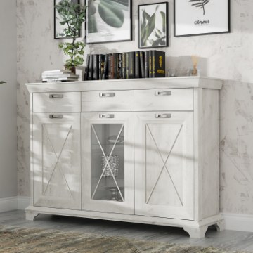 Forte Низкая витрина высотой 180 см с ящиками Kashmir, белая сосна, KSMV331-D43 - Home Club