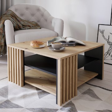 Forte Кофейный столик с ламелями 80x80 см Cardigan, черный/дуб Artisan, CFTT5150-M624 - Home Club