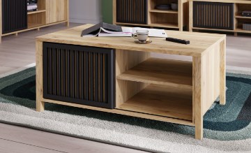 Forte Кофейный столик с ламелями 105x65 см Jytana, дуб Mauvella/черный, CFTT5161-M635 - Home Club