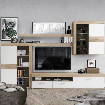 Forte Комплект мебели для стены 300 см Zumba, дуб «Сонома»/белый, ZMBM01L-Q45F - Home Club