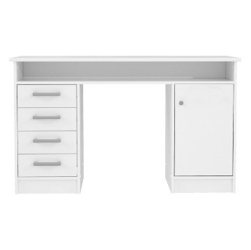 Forte Белый письменный стол размером 125x55 см с 4 ящиками и шкафчиком, закрывающимся на ключ, MT931-120 - Home Club