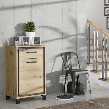 Forte Шкафчик для обуви в стиле лофт, 55 см, с ящиком Trondheim, дуб Artisan/черный дуб, TDHD211-C773 - Home Club