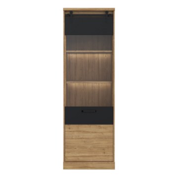 Forte Узкая витрина с подсветкой, 65 см, Kaszimiro, дуб Waterford/черный, KZMV711RB-M328 - Home Club