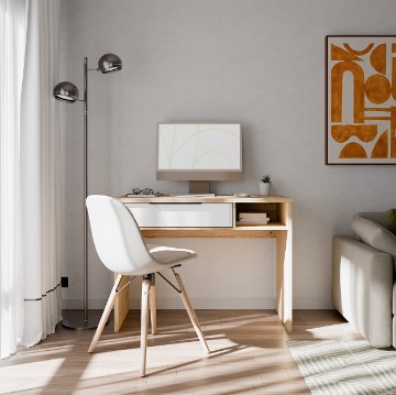 Forte Письменный стол 101 см Orkney, дуб «Маувелла» / белый глянцевый, OKYB221-Q344 - Home Club
