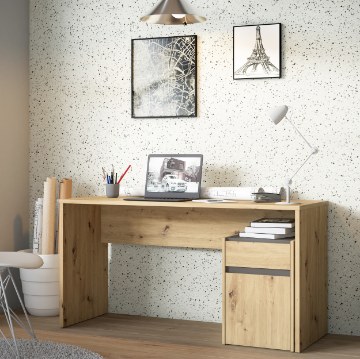 Forte Письменный стол 140x55 см с ящиком и тумбой Modultrick, дуб Artisan/графит, MDUB112-C827 - Home Club