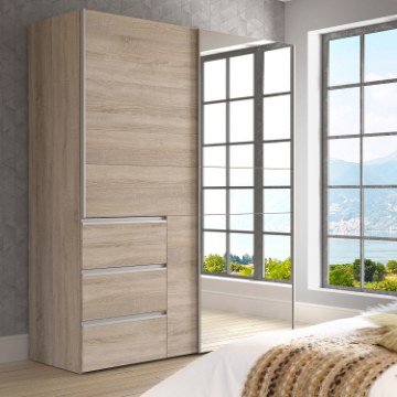 Forte Шкаф-купе с зеркалом и ящиками, 170 см, Winn 2, дуб «Сонома», W2QS8233S-D30F - Home Club