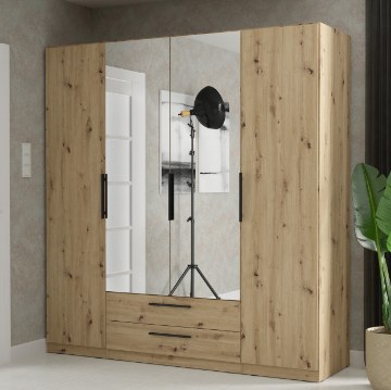 Forte Шкаф с зеркалом и ящиками, 200 см, Cadixo, дуб Artisan, CDXS84S-D78 - Home Club