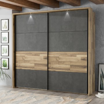Forte Шкаф 231 см Ricciano «Бетон» темно-серый/дуб с прослойками, RCQS92413B-C692 - Home Club