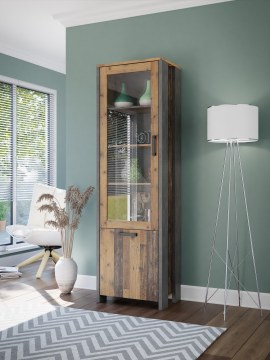 Forte Узкая витрина шириной 60 см Clif Old – Wood Vintage/Beton, CLFV711-C546 - Home Club