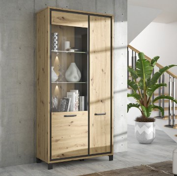 Forte Витрина 100 см Trondheim, дуб Artisan/черный дуб, TDHV821L-C773 - Home Club
