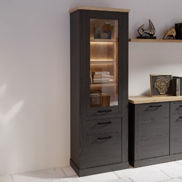 Forte Узкая витрина шириной 70 см с ящиком Duro, дуб Riviera/дуб Cabezone, DURV812-M954 - Home Club