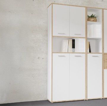 Forte Стеллаж с дверцами 85 см Keflavik, белый/дуб Artisan, KFLR822-C881 - Home Club