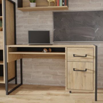 Forte Письменный стол в стиле лофт 130x60 см с полкой, ящиком и шкафчиком Oriental Tree, HUDB212R-M524 - Home Club