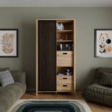 Forte Стелаж 100 см з ламелями та шухлядами Jytana Дуб Mauvella/Чорний, JTNR722L-M635 - Home Club