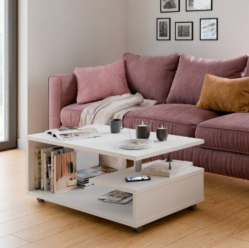 Forte Кавовий столик на коліщатках 105x60 см Bailey, білий, BL1T01-120 - Home Club