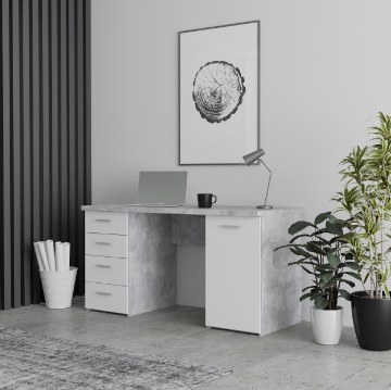 Forte Письменный стол 145x60 см с 4 ящиками и тумбой, белый/бетонный, MT926-C264 - Home Club