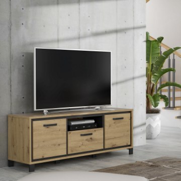 Forte Тв-тумба 160 см Trondheim, дуб Artisan/черный дуб, TDHT132-C773 - Home Club