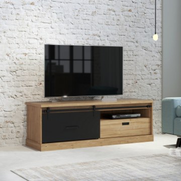 Forte Тв-тумба 160 см Kaszimiro, дуб Waterford/чёрный, KZMT221L-M328 - Home Club