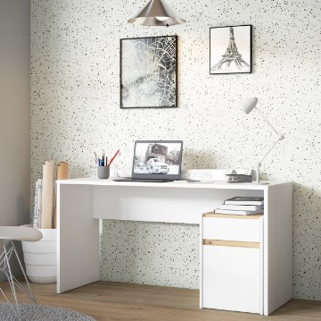 Forte Белый письменный стол 140x55 см с ящиком и шкафчиком Modultrick, MDUB112-M961 - Home Club