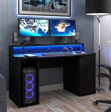 Forte Чёрный рабочий стол 140x65 см с подсветкой Rgb и надставкой для монитора Ayo, TZRB219B3-Z113 - Home Club