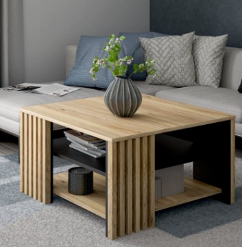 Forte Кофейный столик с ламелями 80x80 см Joakimis, дуб Mauvella/чёрный, CFTT5150-M682 - Home Club