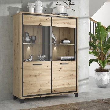 Forte Витрина 120 см Trondheim, дуб Artisan/черный дуб, TDHV623-C773 - Home Club