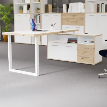 Forte Письменный стол 160x75 см с комодом Keflavik, белый / дуб Artisan, KFLB141-C881 - Home Club