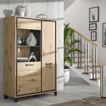 Forte Витрина 100 см Trondheim, дуб Artisan/черный дуб, TDHV622L-C773 - Home Club