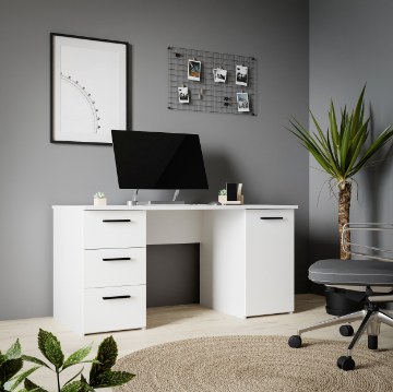 Forte Белый письменный стол размером 140x60 см с 3 ящиками и тумбой, MT311-120 - Home Club