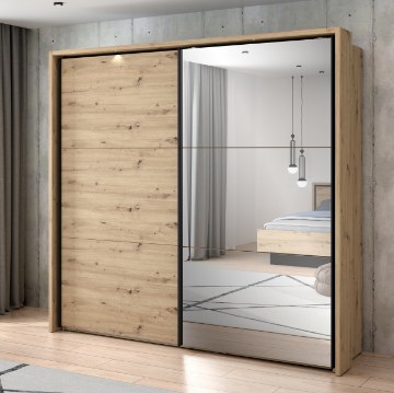 Forte Шкаф-купе с зеркалом и подсветкой, 230 см, Trondheim, дуб Artisan/черный дуб, TDHS9233B-C773 - Home Club
