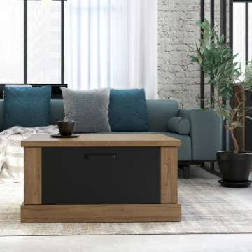 Forte Квадратний журнальний столик із шухлядками 85x85 см Kaszimiro Дуб Waterford/Чорний, CFTT5014-M328 - Home Club