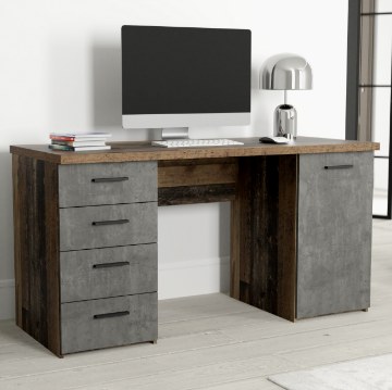 Forte Письменный стол 145x60 см с 4 ящиками и тумбой, цвет «Бетон/Old-Wood Vintage», MT926-C943 - Home Club