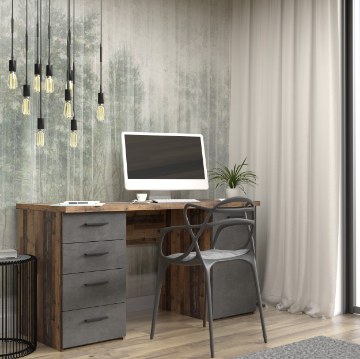 Forte Письмовий стіл 145x60 см з 4 шухлядами та шафкою, колір «Бетон/Old-Wood Vintage», MT926-C943 - Home Club