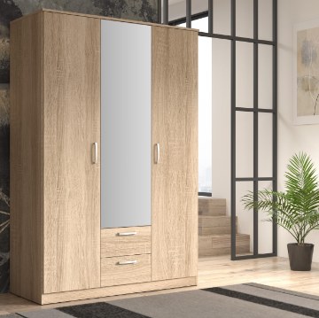 Forte Шкаф с зеркалом шириной 120 см и ящиками Niko, дуб «Сонома», NIKS82-D30F - Home Club