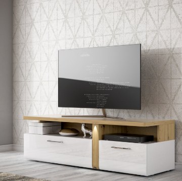 Forte Тв-тумба с подсветкой 160 см Tuluza, белый/дуб Artisan, TUZT121B-C843 - Home Club